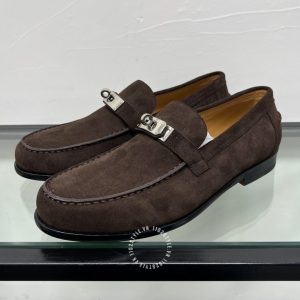 Giày Loafer Hermes nam da lộn màu nâu phiên bản cao cấp - Hình ảnh 4