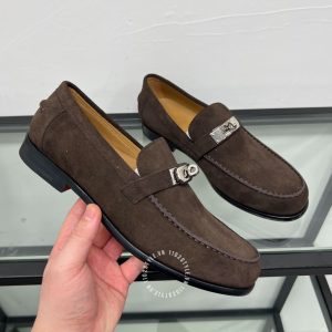 Giày Loafer Hermes nam da lộn màu nâu phiên bản cao cấp - Hình ảnh 5