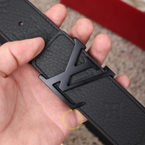 Dây nịt da nam hàng hiệu Louis Vuitton mặt khóa bấm đen nhám - Ảnh 3
