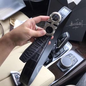 Dây nịt Salvatore Ferragamo dây da sần mặt khoá bạc - Hình ảnh 8
