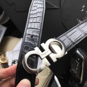 Dây nịt Salvatore Ferragamo dây da sần mặt khoá bạc - Hình ảnh 5