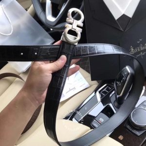 Dây nịt Salvatore Ferragamo dây da sần mặt khoá bạc - Hình ảnh 4