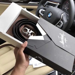 Dây nịt Salvatore Ferragamo dây da sần mặt khoá bạc - Hình ảnh 2