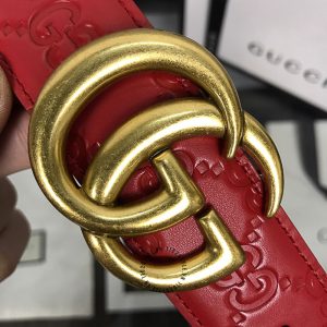 Dây nịt Gucci nữ mặt khóa vàng dây da màu đỏ họa tiết cao cấp - Ảnh 6