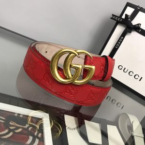 Dây nịt Gucci nữ mặt khóa vàng dây da màu đỏ họa tiết cao cấp - Ảnh 2