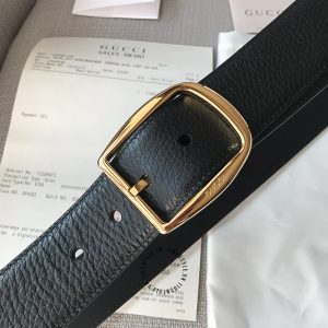 Dây nịt Gucci nam mặt khóa vàng dây da đen fake 1:1 - Ảnh 3