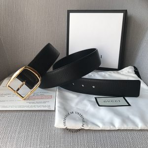 Dây nịt Gucci nam mặt khóa vàng dây da đen fake 1:1 - Ảnh 5