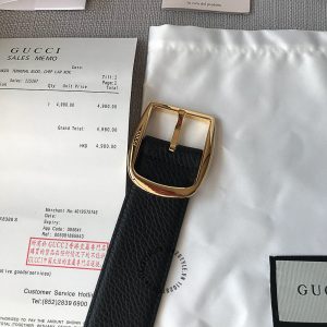 Dây nịt Gucci nam mặt khóa vàng dây da đen fake 1:1 - Ảnh 8