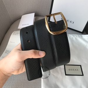 Dây nịt Gucci nam mặt khóa vàng dây da đen fake 1:1 - Ảnh 4
