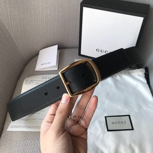 Dây nịt Gucci nam mặt khóa vàng dây da đen fake 1:1 - Ảnh 2