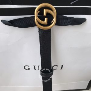 Dây nịt Gucci nữ mặt vàng khóa bấm dây da đen rep 1:1 - Ảnh 5