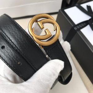 Dây nịt Gucci nữ mặt vàng khóa bấm dây da đen rep 1:1 - Ảnh 2