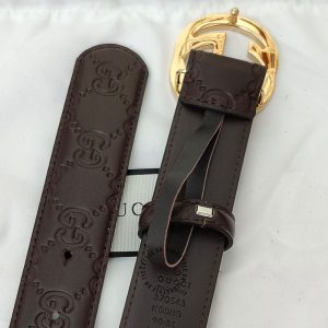 Dây nịt hàng hiệu Gucci nam mặt khóa vàng dây da nâu họa tiết - Hình ảnh 6