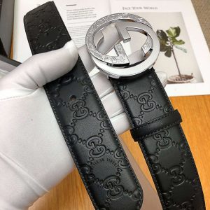 Dây nịt nam Gucci mặt khóa bạc dây họa tiết Monogram cao cấp - Ảnh 6