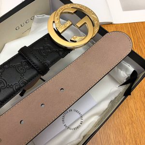Dây nịt nam cao cấp Gucci mặt khóa đen dây da họa tiết - Ảnh 7
