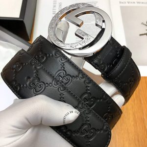 Dây nịt nam Gucci mặt khóa bạc dây họa tiết Monogram cao cấp - Ảnh 5