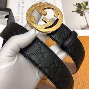 Dây nịt nam cao cấp Gucci mặt khóa đen dây da họa tiết - Ảnh 4