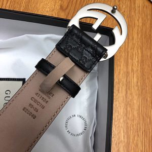Dây nịt nam Gucci mặt khóa màu ghi dây đen họa tiết cao cấp - Ảnh 8