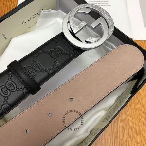Dây nịt nam Gucci mặt khóa bạc dây họa tiết Monogram cao cấp - Ảnh 4