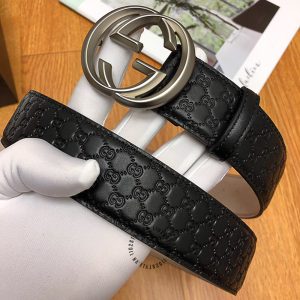 Dây nịt nam Gucci mặt khóa màu ghi dây đen họa tiết cao cấp - Ảnh 5