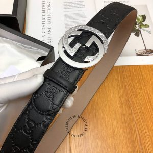 Dây nịt nam Gucci mặt khóa bạc dây họa tiết Monogram cao cấp - Ảnh 3