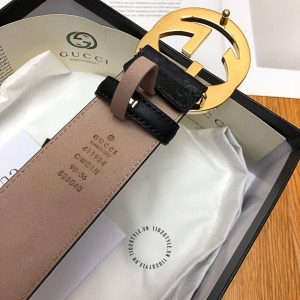 Dây nịt nam cao cấp Gucci mặt khóa đen dây da họa tiết - Ảnh 8
