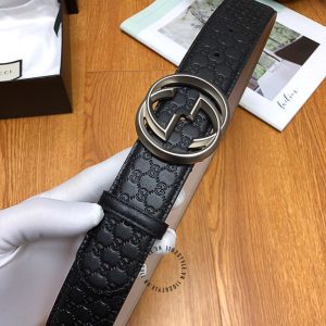 Dây nịt nam Gucci mặt khóa màu ghi dây đen họa tiết cao cấp - Ảnh 4