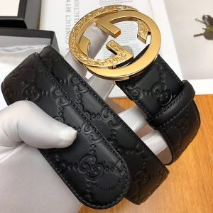 Dây nịt nam cao cấp Gucci mặt khóa đen dây da họa tiết - Ảnh 3