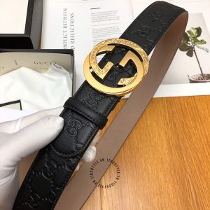 Dây nịt nam cao cấp Gucci mặt khóa đen dây da họa tiết - Ảnh 2