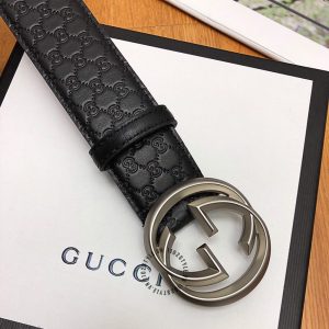 Dây nịt nam Gucci mặt khóa màu ghi dây đen họa tiết cao cấp - Ảnh 3