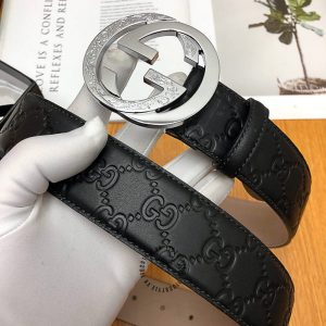 Dây nịt nam Gucci mặt khóa bạc dây họa tiết Monogram cao cấp - Ảnh 2