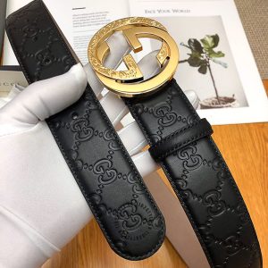 Dây nịt nam cao cấp Gucci mặt khóa đen dây da họa tiết - Ảnh 5