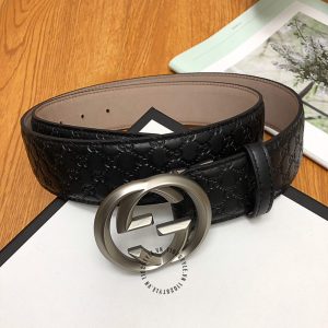 Dây nịt nam Gucci mặt khóa màu ghi dây đen họa tiết cao cấp - Ảnh 2
