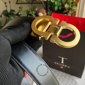 Dây nịt nam Salvatore Ferragamo da bóng mặt khoá vàng - Ảnh 4