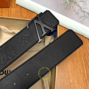 Dây nịt nam hàng hiệu Louis Vuitton mặt khóa bấm màu đen nhám - Ảnh 5
