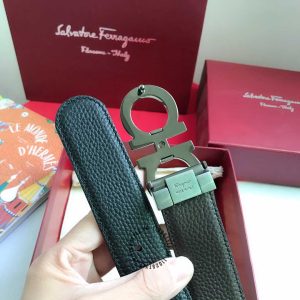 Dây nịt nam Salvatore Ferragamo da sần mặt khoá ghi hàng hiệu - Ảnh 5