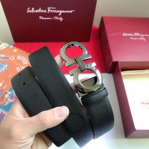 Thắt lưng nam Salvatore Ferragamo dây da thật mặt khoá đen chì - Ảnh 5