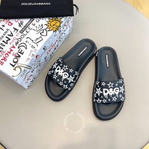 Dép da nam Dolce & Gabbana màu đen họa tiết cao cấp hàng hiệu - Ảnh 3