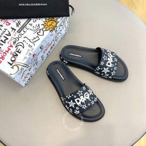 Dép da nam Dolce & Gabbana màu đen họa tiết cao cấp hàng hiệu - Ảnh 2