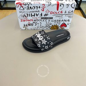 Dép da nam Dolce & Gabbana màu đen họa tiết cao cấp hàng hiệu - Ảnh 5