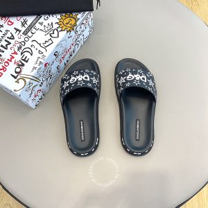 Dép da nam Dolce & Gabbana màu đen họa tiết cao cấp hàng hiệu - Ảnh 4