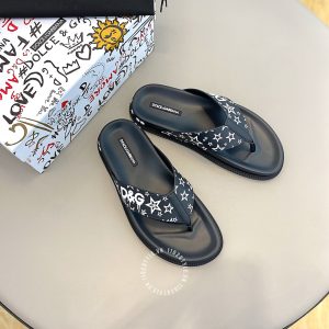 Dép kẹp Dolce & Gabbana màu đen họa tiết cao cấp - Ảnh 2