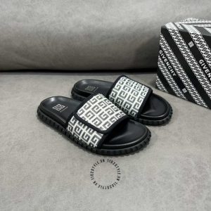 Dép quai ngang Givenchy nam màu đen quai logo trắng hàng hiệu - Hình ảnh 6