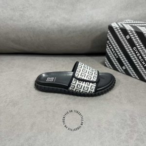 Dép quai ngang Givenchy nam màu đen quai logo trắng hàng hiệu - Hình ảnh 9