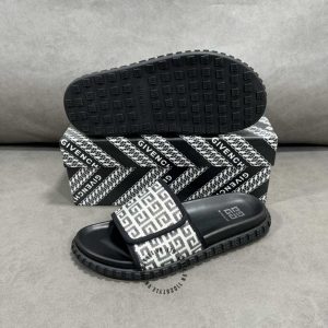 Dép quai ngang Givenchy nam màu đen quai logo trắng hàng hiệu - Hình ảnh 3