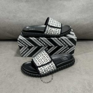 Dép quai ngang Givenchy nam màu đen quai logo trắng hàng hiệu - Hình ảnh 2