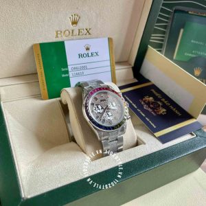 Đồng hồ Rolex Rep 1 1 Cosmograph Daytona Full Diamond Rainbow - Ảnh 4