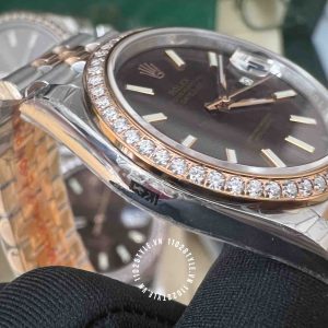 Đồng hồ Rolex Fake 1:1 Datejust độ kim Moissanite Demi Gold - Hình ảnh 12