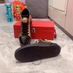 Giày hàng hiệu nam Sneaker Boot Versace màu đen logo vàng - Ảnh 3