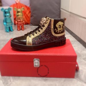 Giày hàng hiệu nam Sneaker Boot Versace màu đen logo vàng - Ảnh 7